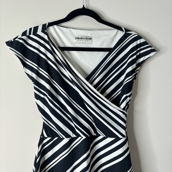 Chiara Boni La Petite Robe Black White Striped Cocktail Dress - Picture 2 of 7